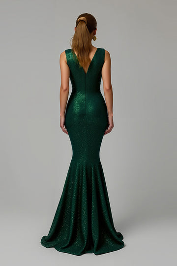 Glitter Dark Green Bateau Neck Mermaid Holiday Dress